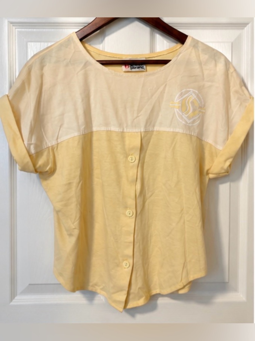 Vintage Light Yellow Button-Front Short Sleeve Top Cristin Stevens